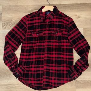 George Red and Black Plaid Button-Down Shirt